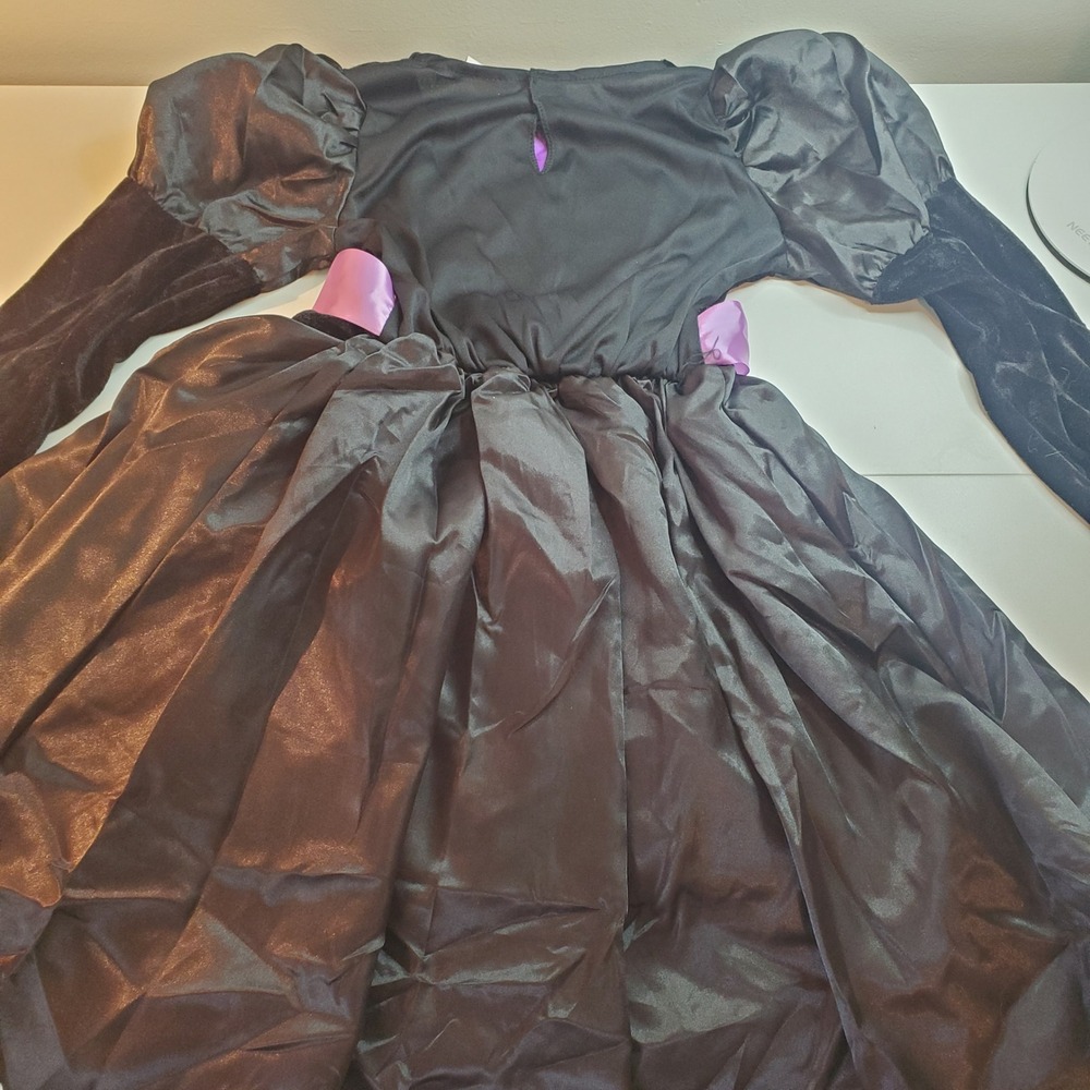 Kids Light Up Witch Costume Purple Black Bat Print Dress and Broomstick Set - Picture 4 of 14